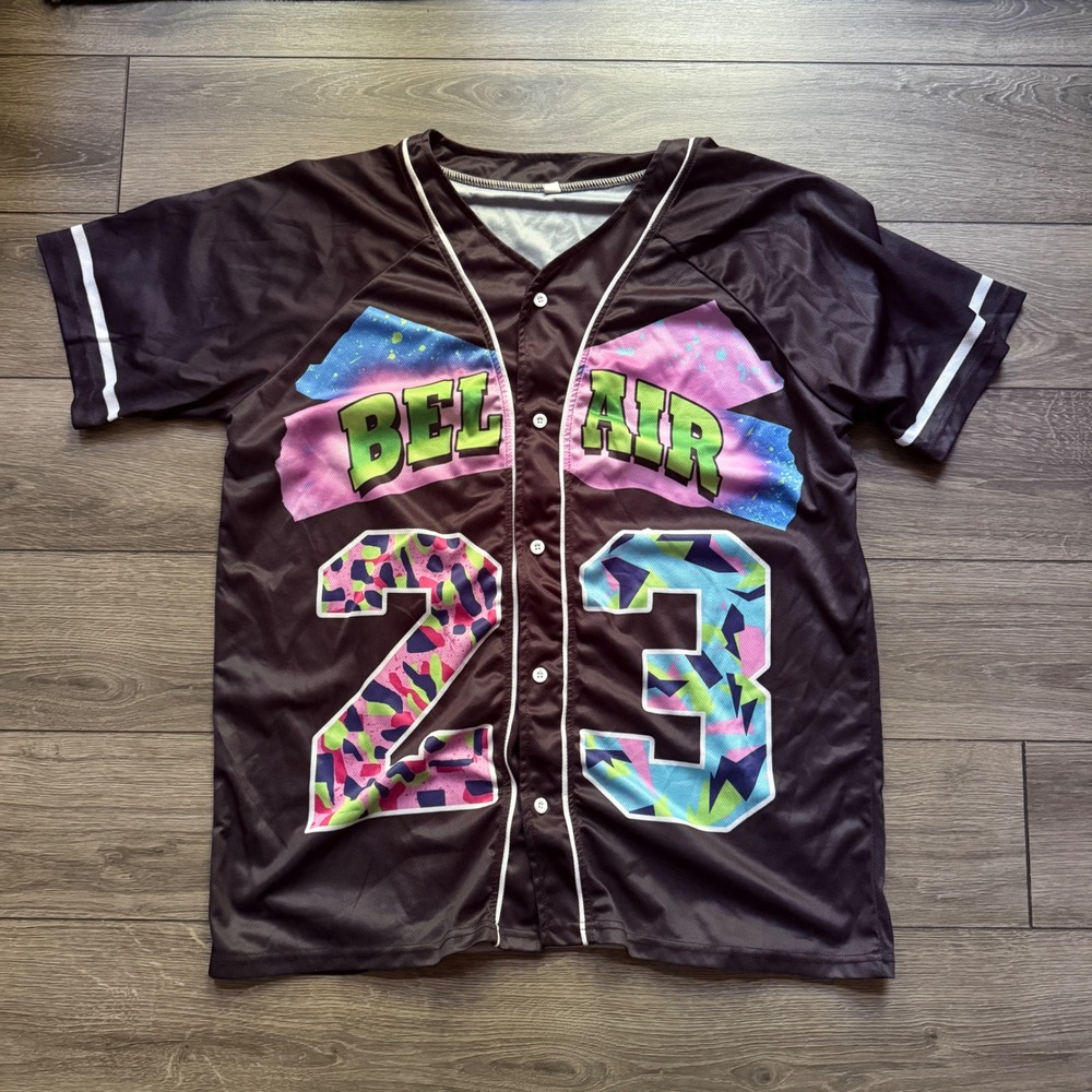 Bel-Air Academy 23 Baseball Jersey Black Neon 90s Graphic Mens Large L